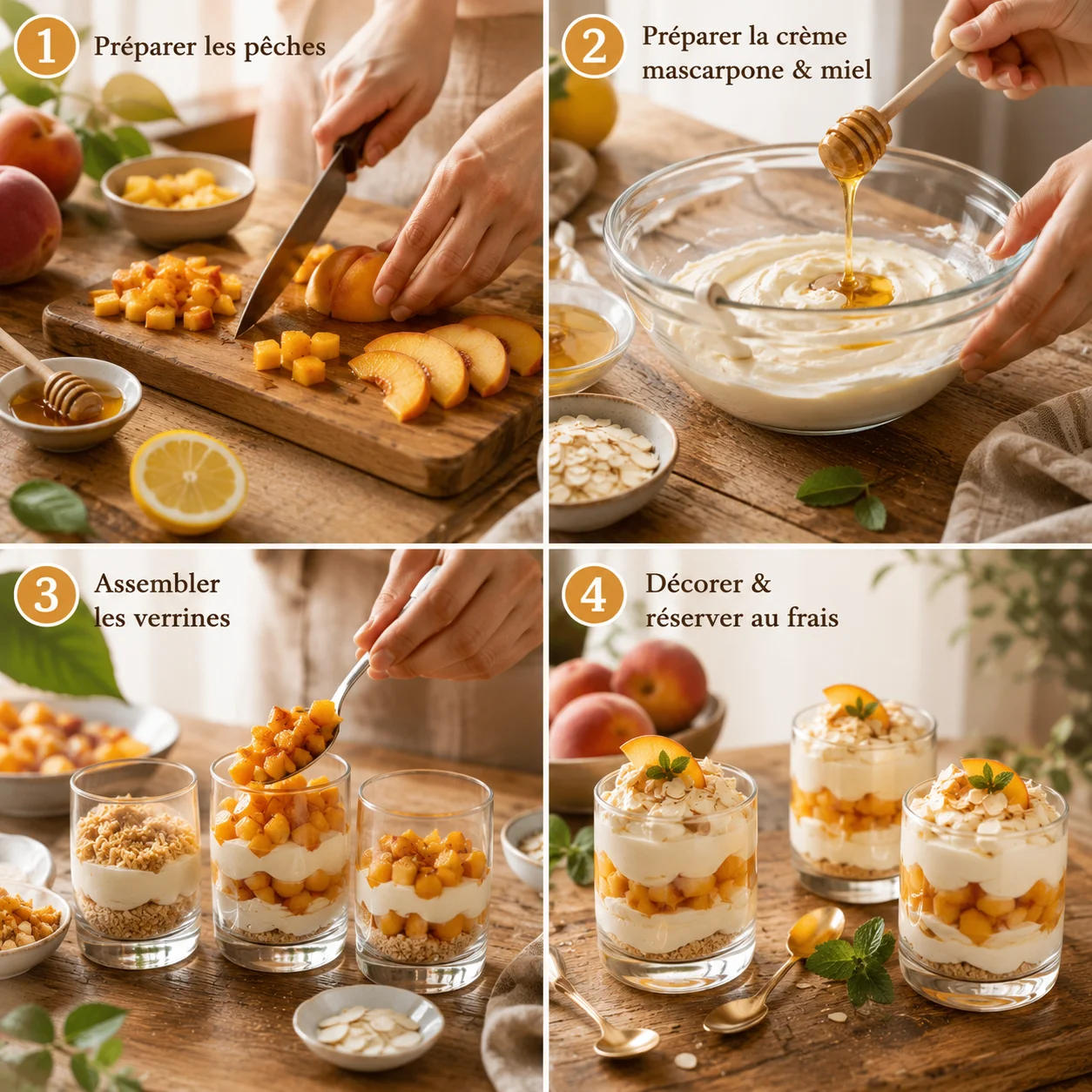 Verrines Pêche Mascarpone & Miel step by step