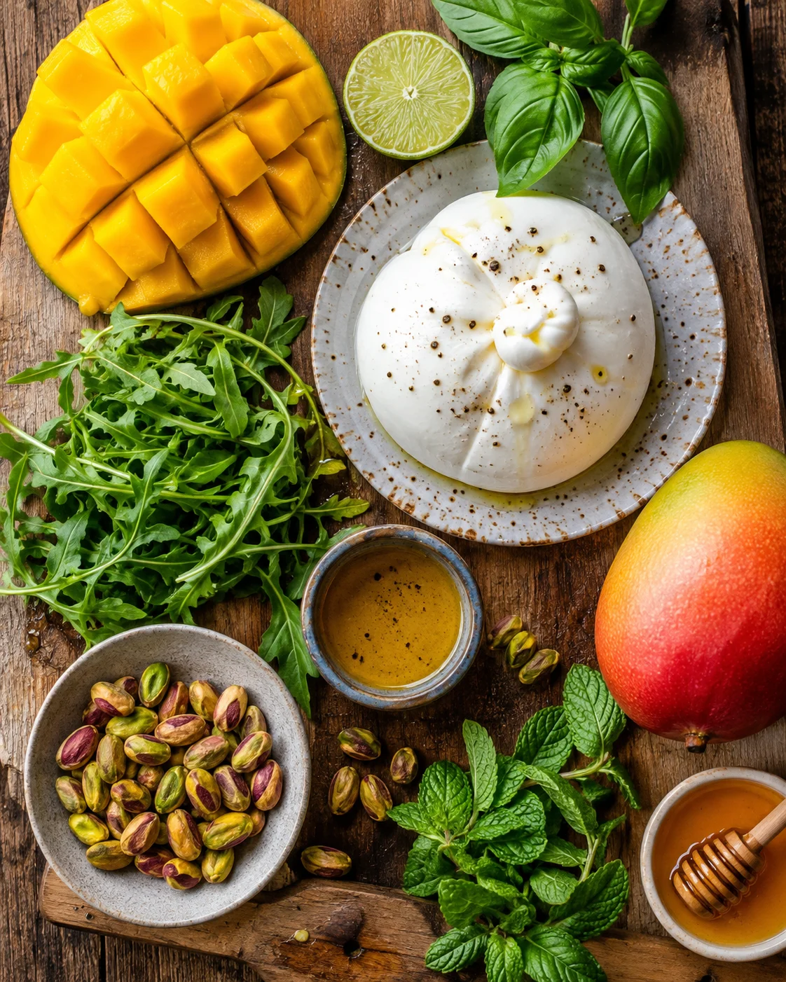 Salade Burrata Mangue Grill&eacute;e & Pistaches ingredients