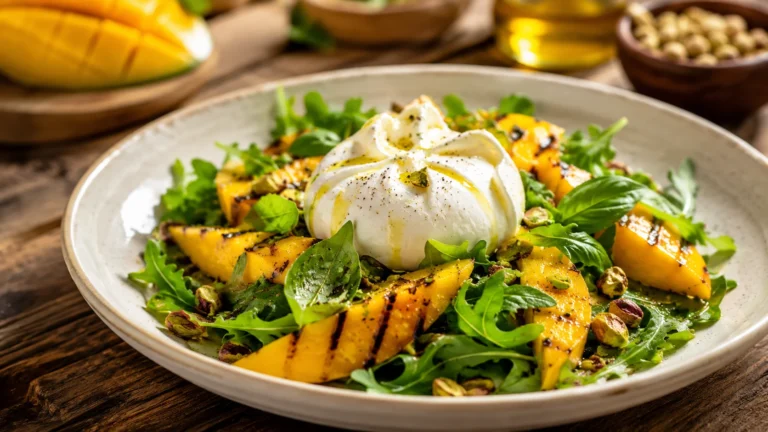 Salade Burrata Mangue Grillée & Pistaches recipe