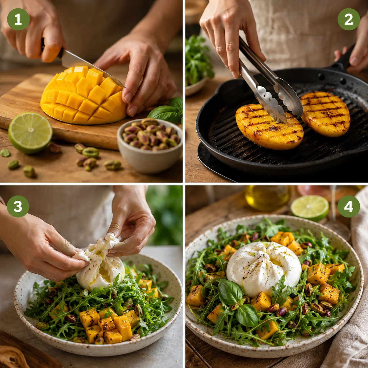 Salade Burrata Mangue Grill&eacute;e & Pistaches step by step