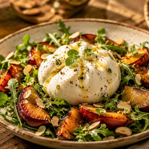 Salade Burrata Prunes Rôties & Amandes recipe