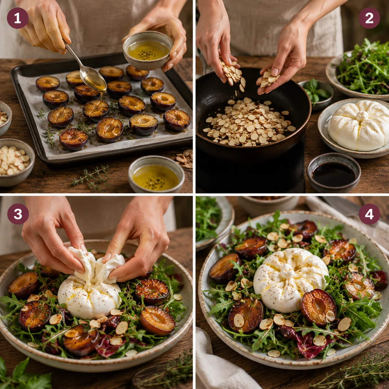 Salade Burrata Prunes Rôties & Amandes step by step