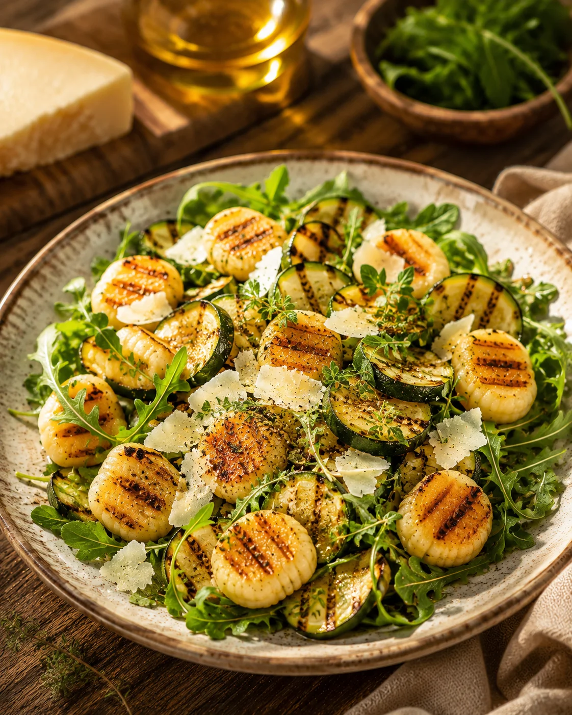 Salade Gnocchis Grillés Courgettes & Parmesan served