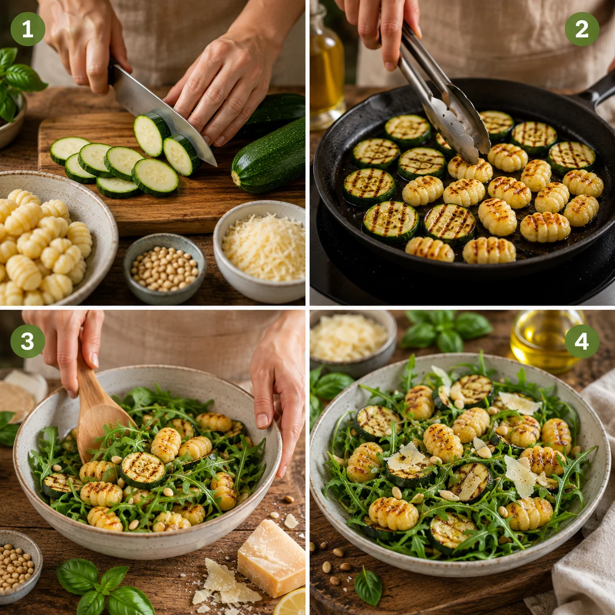 Salade Gnocchis Grillés Courgettes & Parmesan step by step