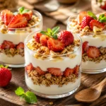 Verrines Fraises Yaourt Grec & Granola Miel recipe