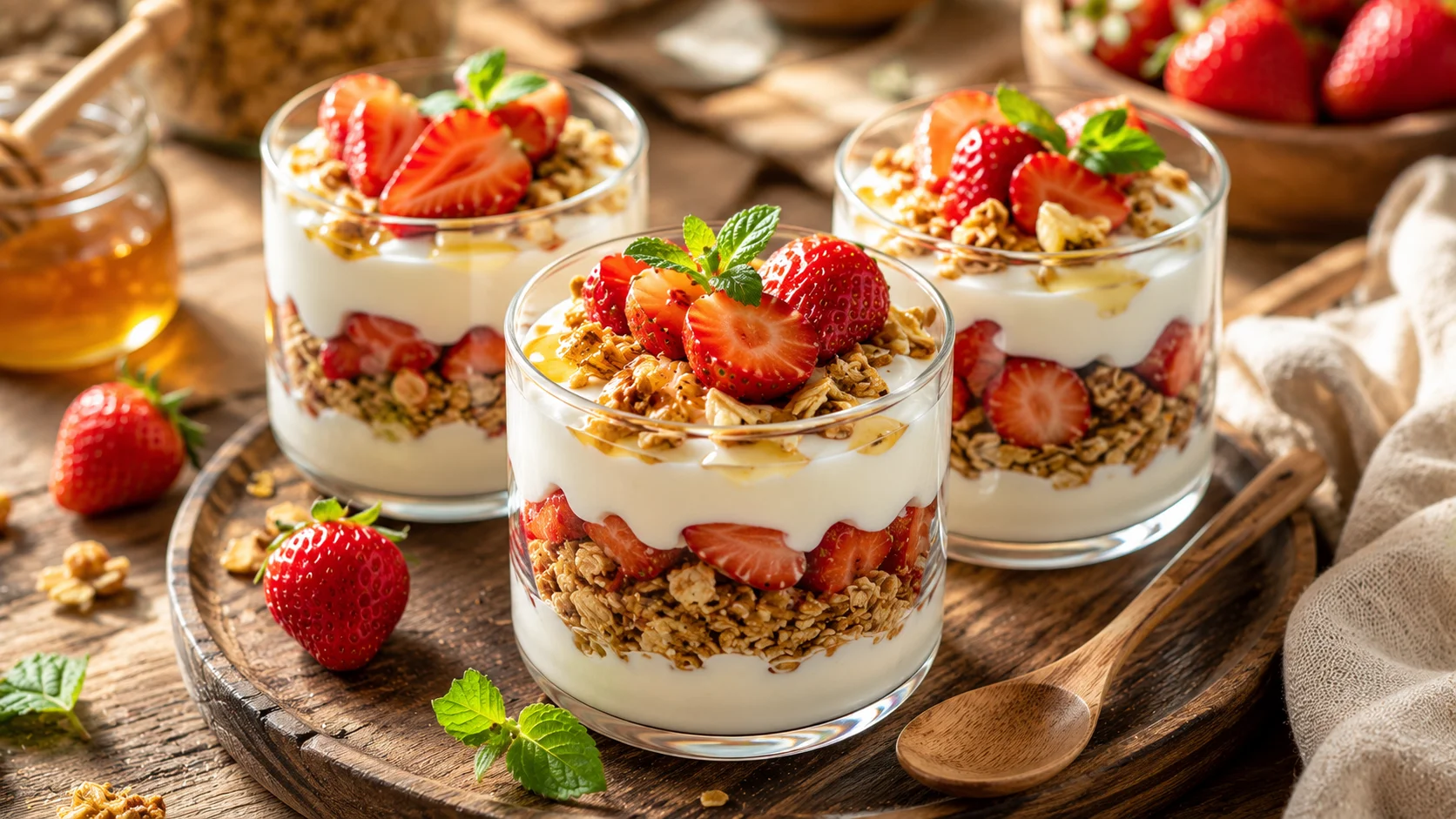 Verrines Fraises Yaourt Grec & Granola Miel recipe